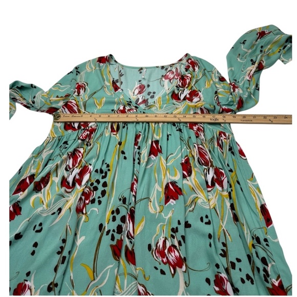 Free People Bella Floral V-Neck Bell Sleeve Tunic Teal Size Small - Picture 11 of 12